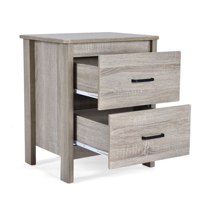 Wood Nightstand With 2 Drawers And Metal Handle - Oak