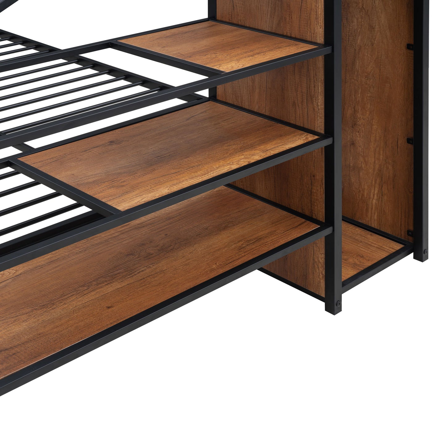 Full Over Full Bunk Bed With Lateral Storage Ladder And Wardrobe - Black