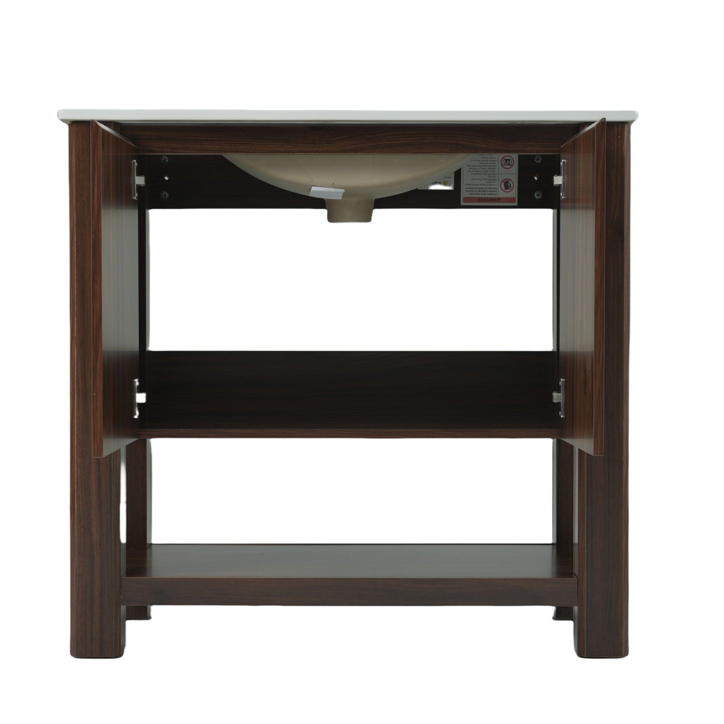 36" Modern Bathroom Vanity With Rectangle Ceramic Sink, Bathroom Cabinet And 45 Degrees Free Handle Design Soft Closing Doors, 1 Open Shelf At The Bottom - Dark Brown