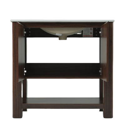 36" Modern Bathroom Vanity With Rectangle Ceramic Sink, Bathroom Cabinet And 45 Degrees Free Handle Design Soft Closing Doors, 1 Open Shelf At The Bottom - Dark Brown