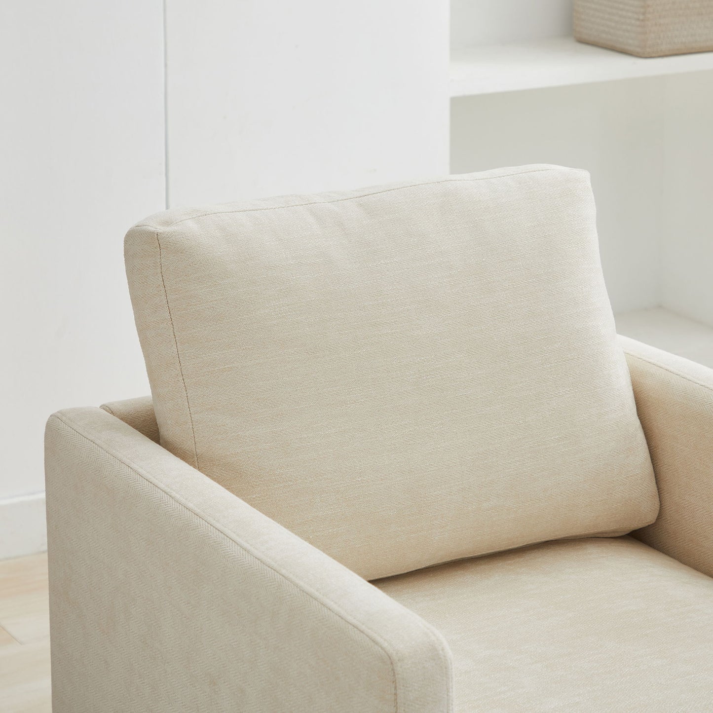 Square Upholstered Swivel Accent Chair With 360 Degree Rotation - Beige