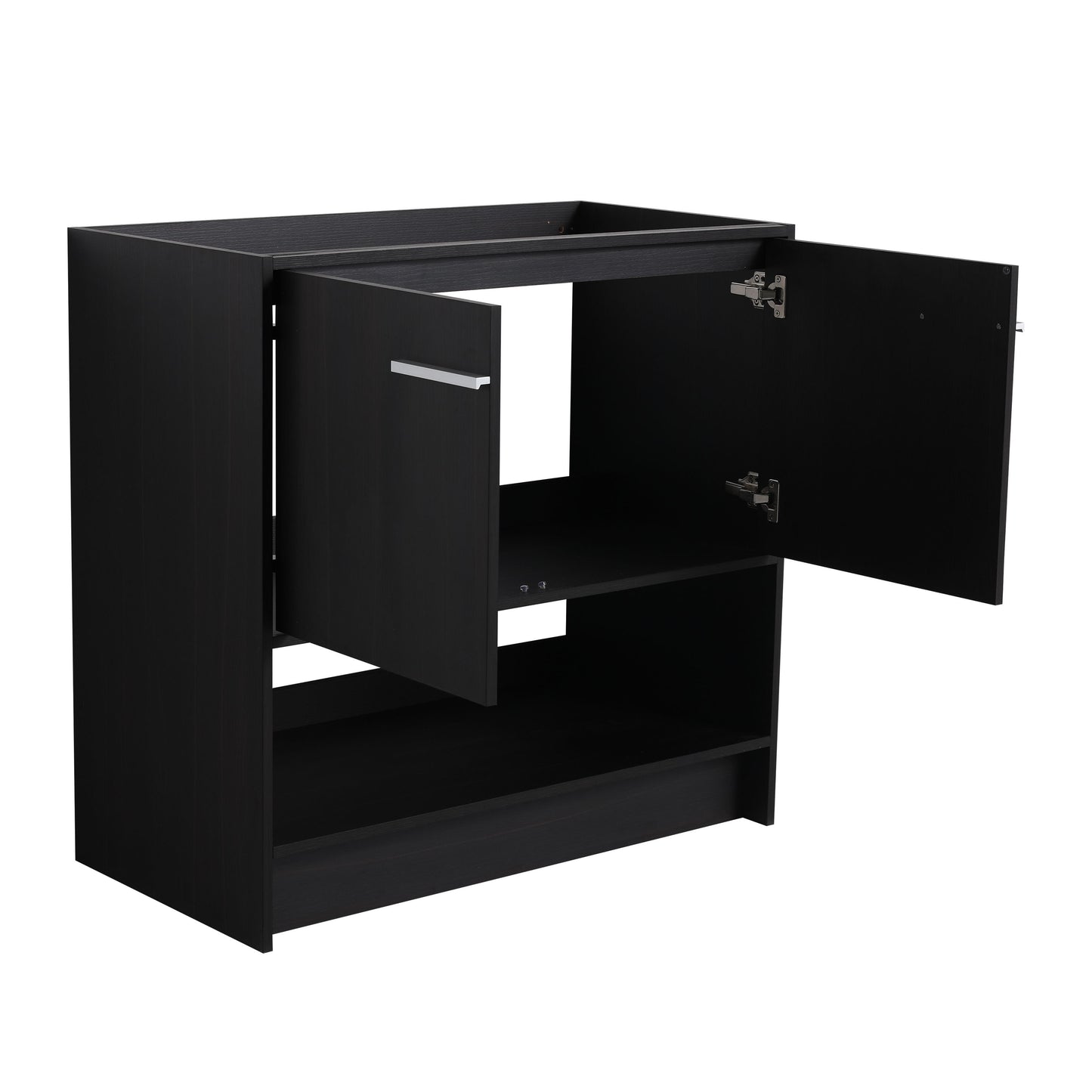 Modern 36" Bathroom Vanity With Ceramic Sink And Soft Closing Doors - Dark Oak