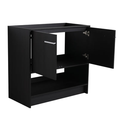 Modern 36" Bathroom Vanity With Ceramic Sink And Soft Closing Doors - Dark Oak