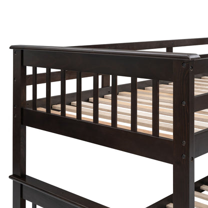 Twin Over Full Stairway Bunk Bed With Drawer, Storage And Guard Rail For Bedroom - Espresso