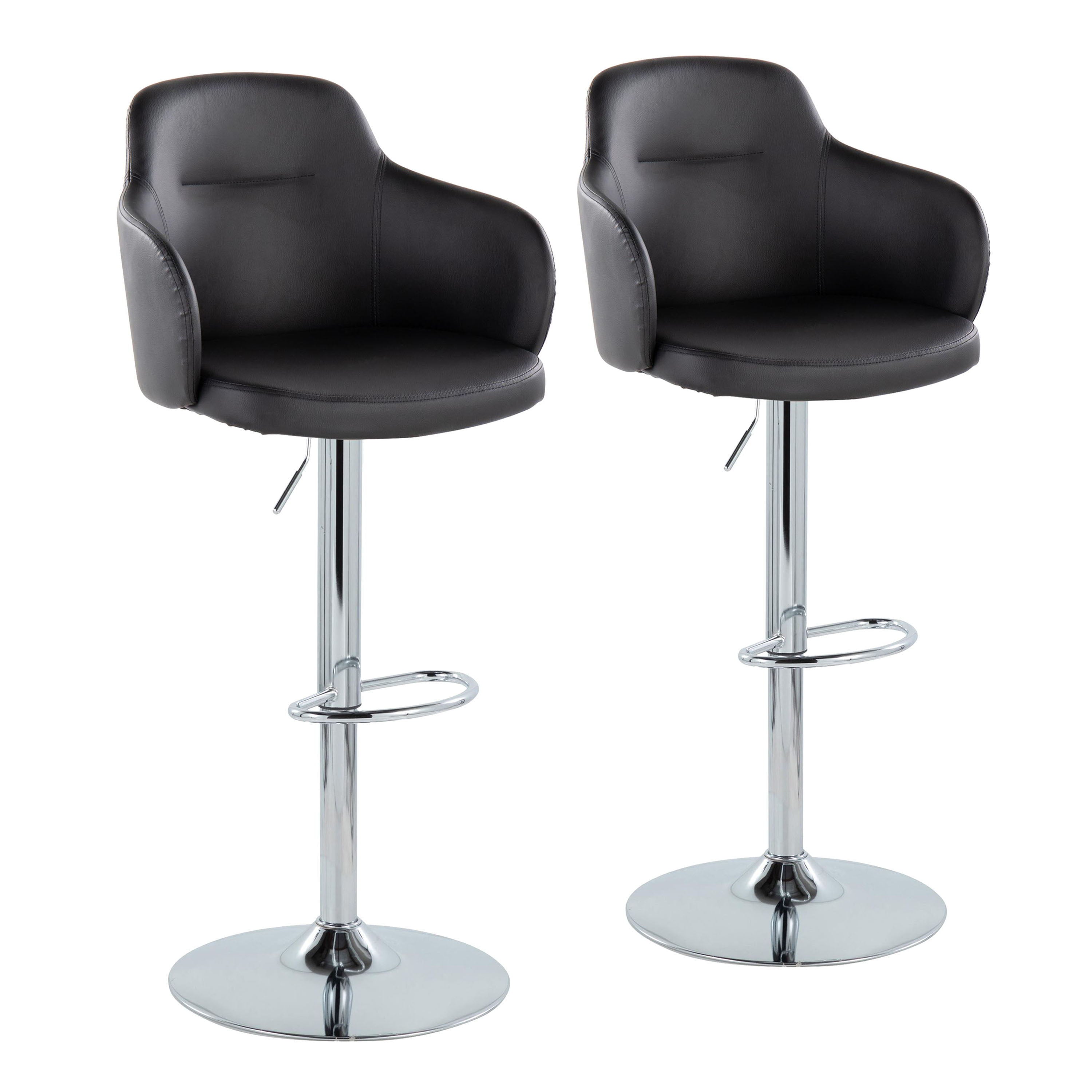 Boyne - Contemporary Adjustable Barstool With Swivel With Oval Footrest (Set of 2) - Chrome / Black