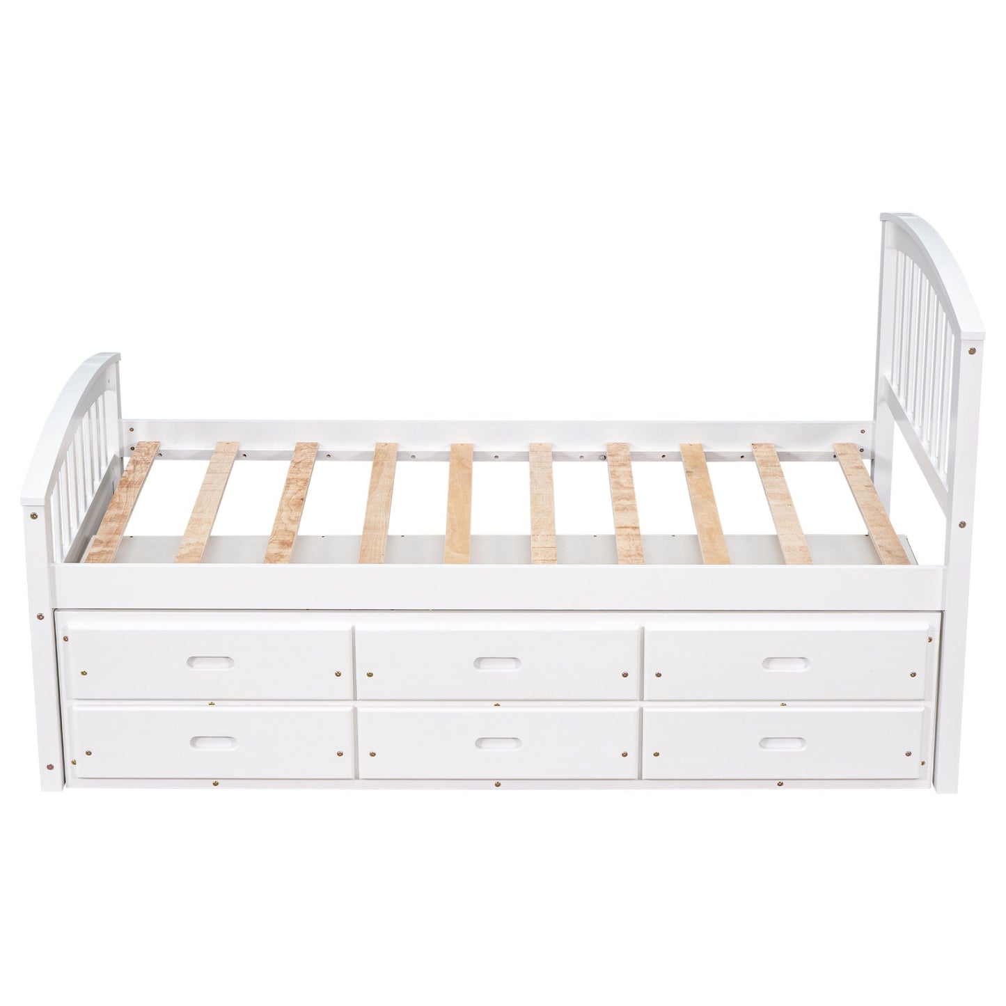 Twin Size Platform Storage Bed Solid Wood Bed With 6 Drawers - White