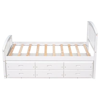 Twin Size Platform Storage Bed Solid Wood Bed With 6 Drawers - White