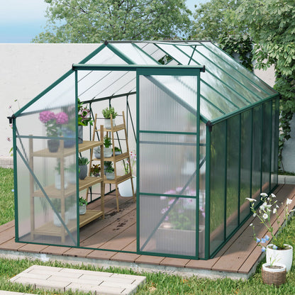 6X12 Ft Polycarbonate Greenhouse Raised Base And Anchor Aluminum Heavy Duty Walk-In Greenhouses For Outdoor Backyard In All Season - Green