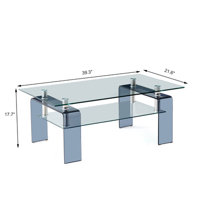 Modern Tempered Glass Coffee Table With 2 Tier Storage And Smoke Legs For Living Room - Transparent