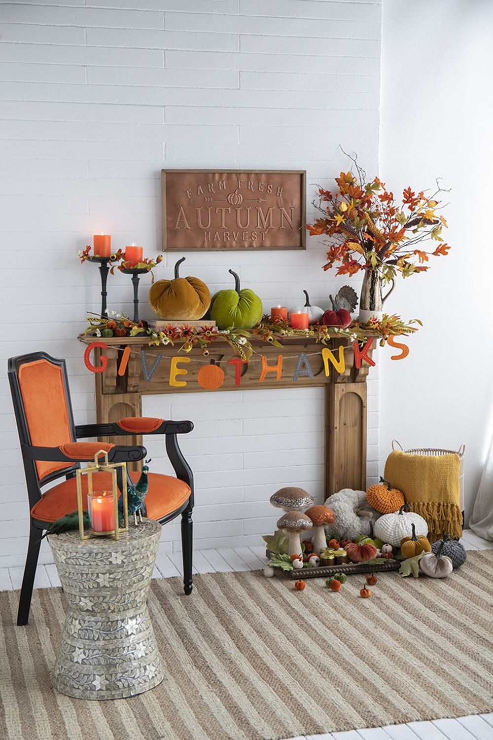 Chenille Weighted Pumpkin Ornament Decor For Holiday Harvest Festival Fall Festival & Thanksgiving (Set of 2) - Gray
