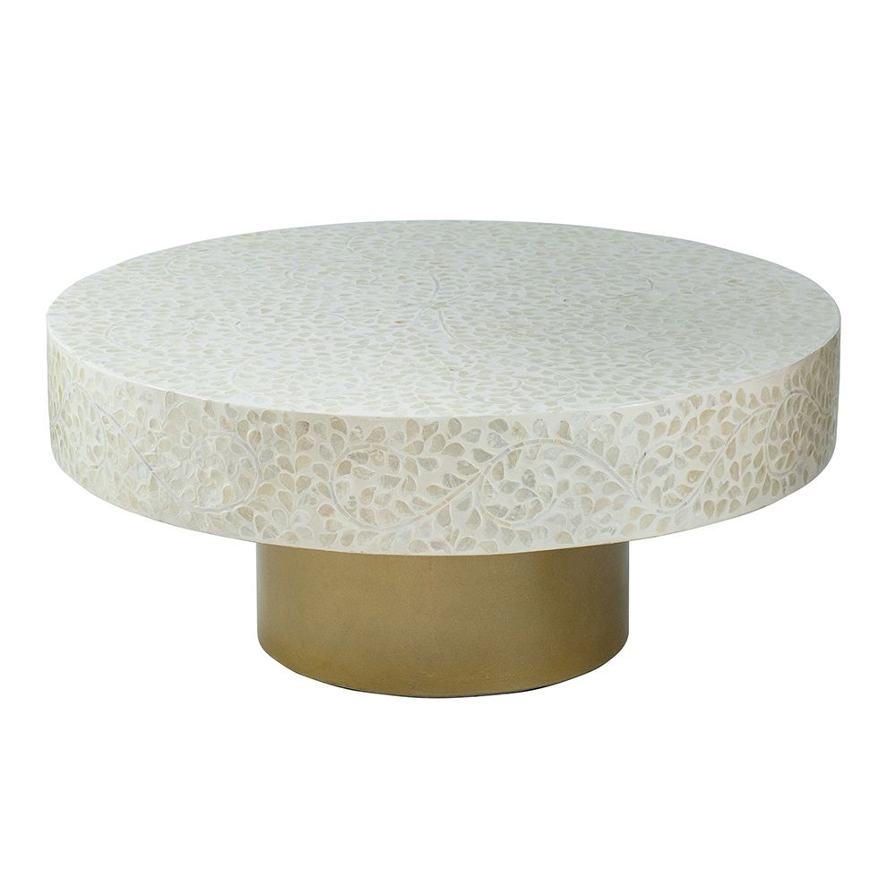 Unique Capiz Coffee Table With Pedestal Base - Multi