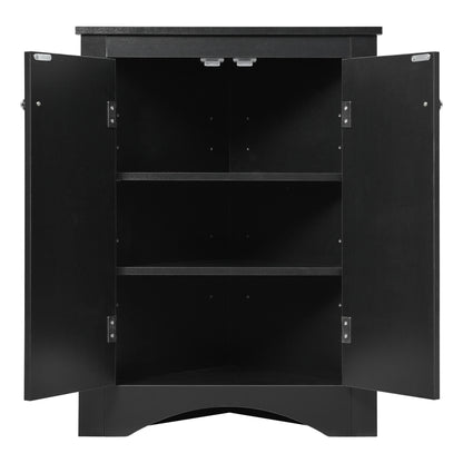 Triangle Bathroom Storage Cabinet With Adjustable Shelves, Freestanding Floor Cabinet For Home Kitchen - Black