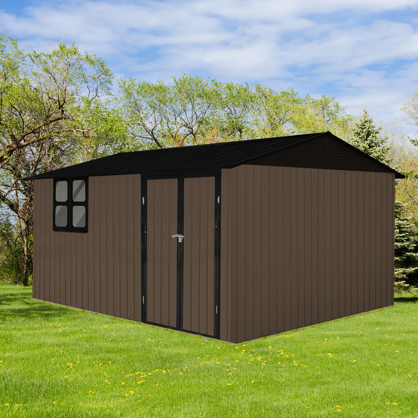 10'x12' Garden Sheds Outdoor Storage Sheds With Window - Brown