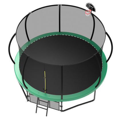 12Ft Recreational Kids Trampoline With Safety Enclosure Net & Ladder, Outdoor Recreational Trampolines - Green