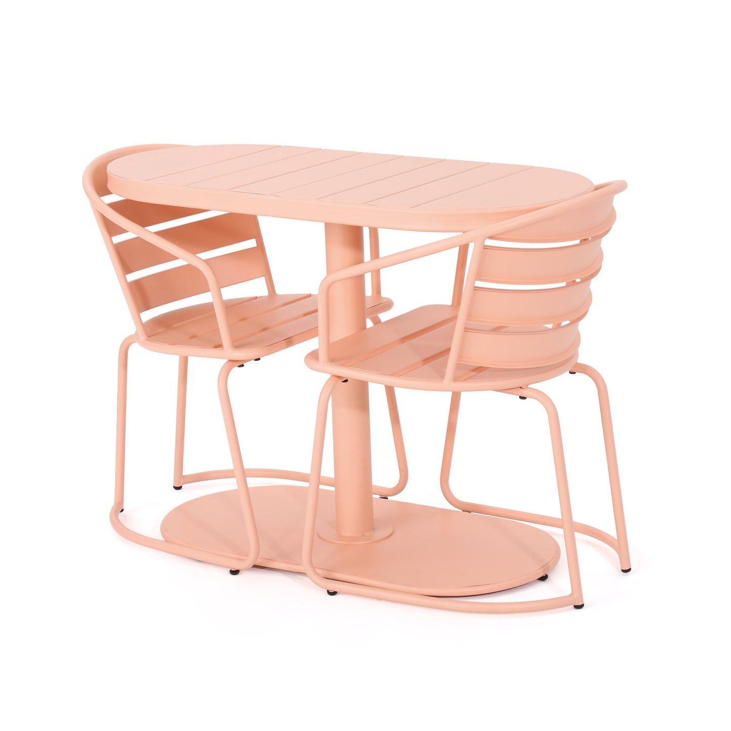 Outdoor Metal Seating Set With Coffee Table And 2 Chairs - Pink - Coral