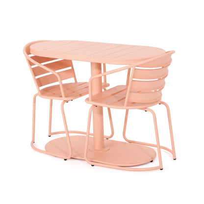 Outdoor Metal Seating Set With Coffee Table And 2 Chairs - Pink - Coral