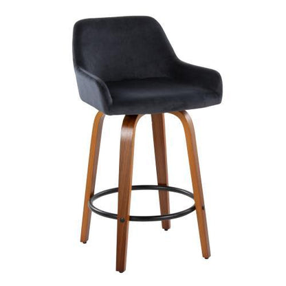 Daniella - Contemporary Fixed Height Counter Stool With Swivel With Round Footrest (Set of 2) - Walnut / Black