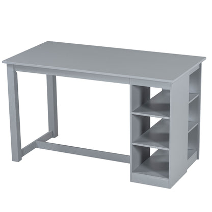 Solid Wood Farmhouse Counter Height Dining Table Set With 3 Tier Storage Shelves, Upholstered Dining Chairs For 4, 5 Piece - Gray