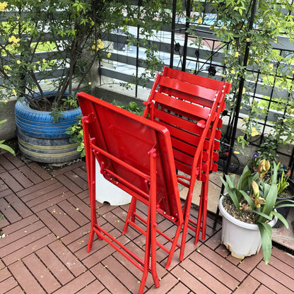 3 Piece Patio Bistro Set Of Foldable Square Table And Chairs - Red