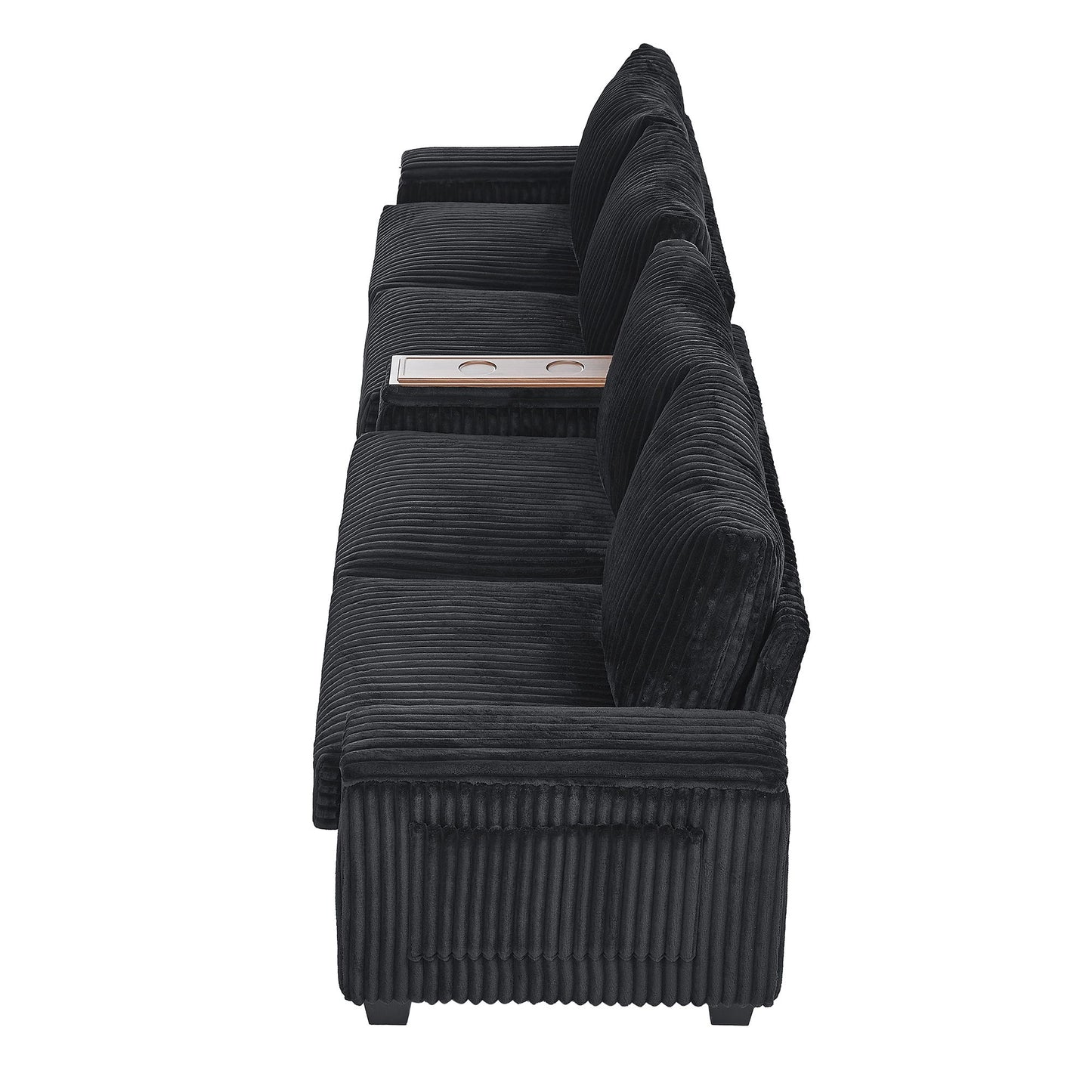 Modern 4 Seater Corduroy Sofa Couch With USB Ports And Hidden Storage - Black