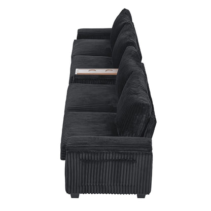 Modern 4 Seater Corduroy Sofa Couch With USB Ports And Hidden Storage - Black