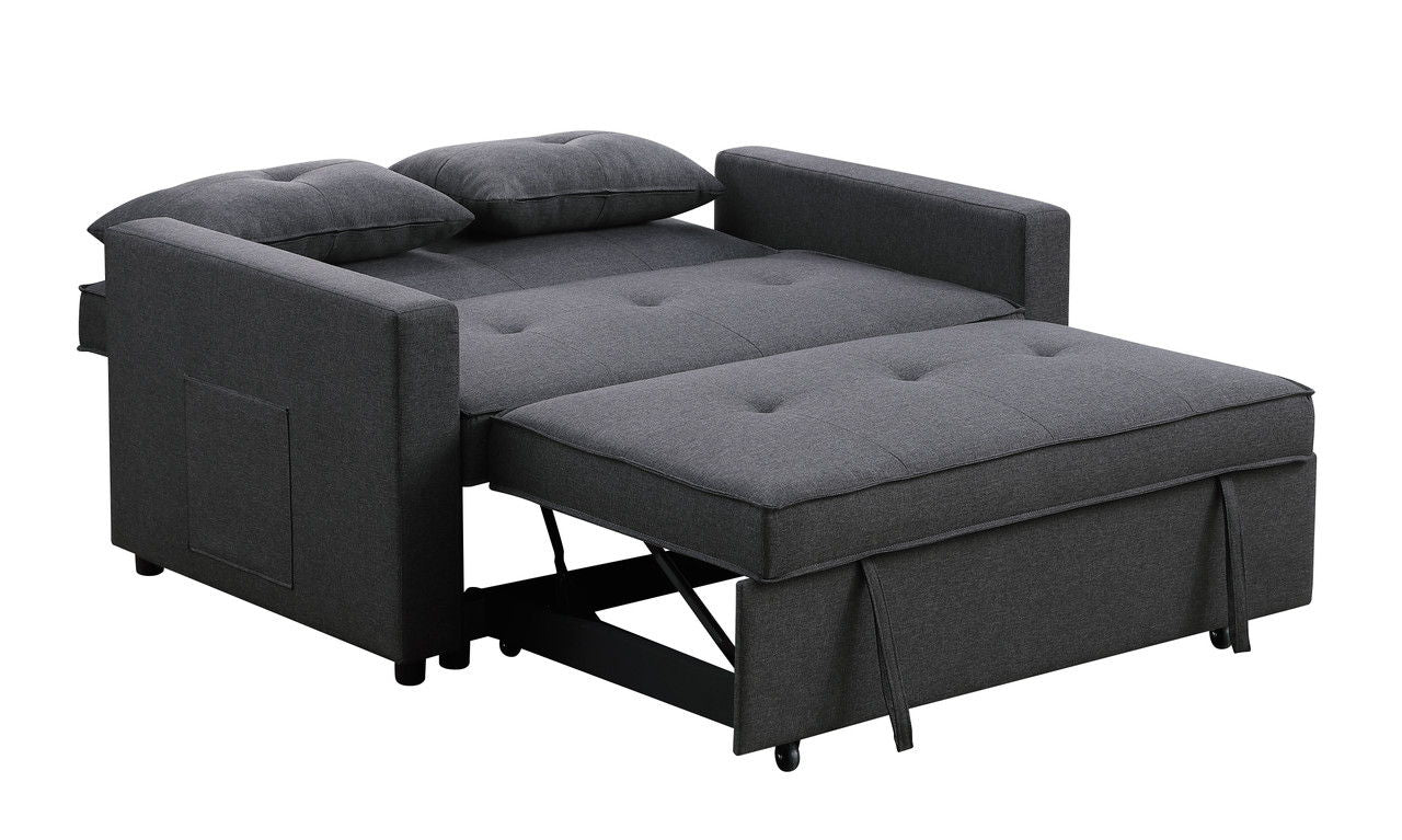 Zoey - Linen Convertible Sleeper Loveseat With Side Pocket - Dark Gray