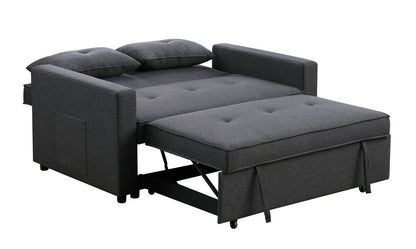 Zoey - Linen Convertible Sleeper Loveseat With Side Pocket - Dark Gray