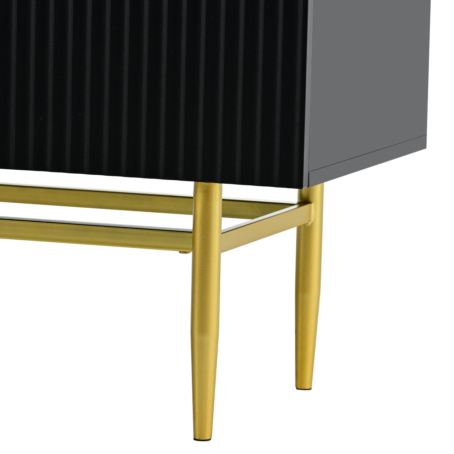 Modern Elegant 4 Door Sideboard Gold Metal Handle Buffet Cabinet For Dining Room, Living Room, Bedroom, Hallway - Black