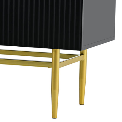 Modern Elegant 4 Door Sideboard Gold Metal Handle Buffet Cabinet For Dining Room, Living Room, Bedroom, Hallway - Black