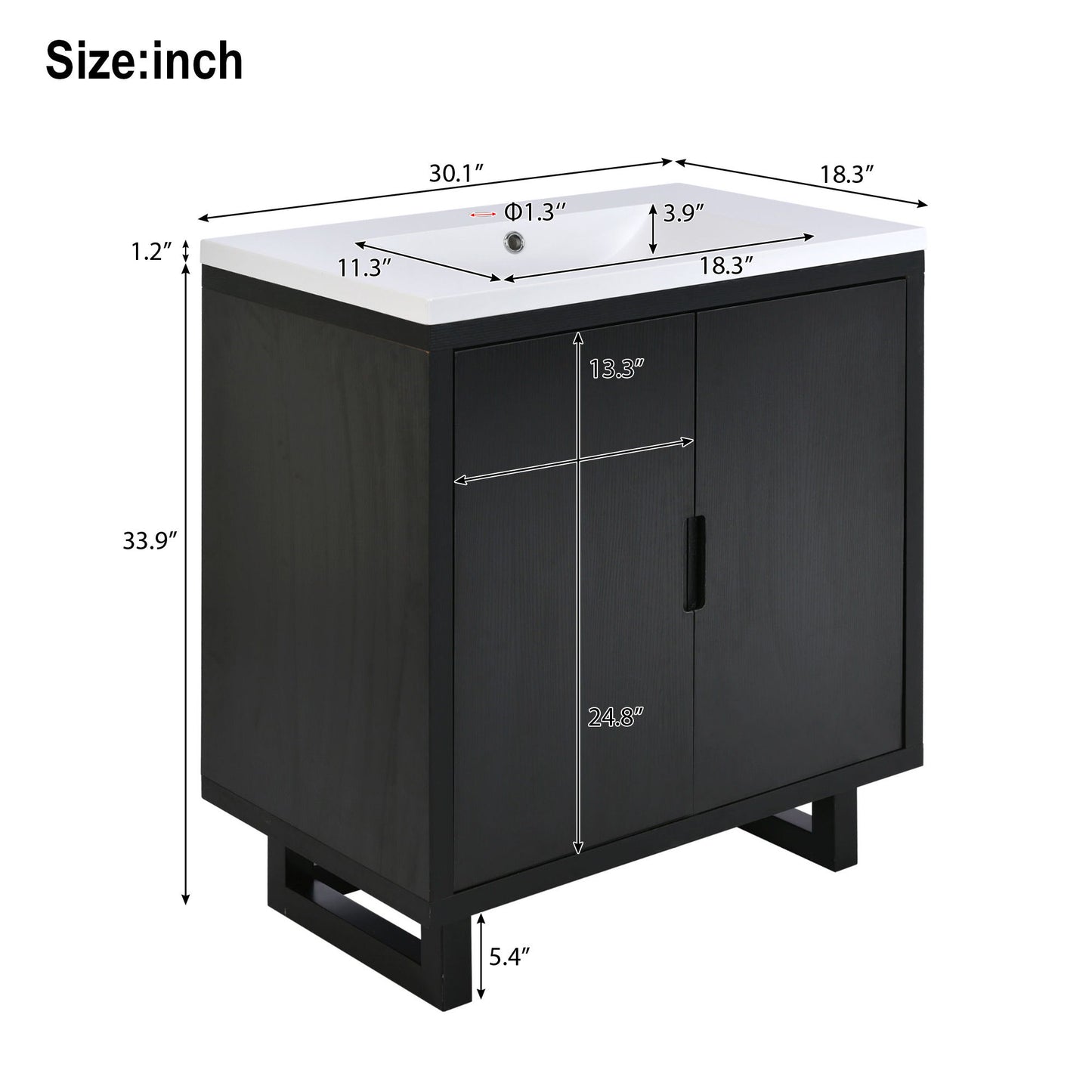 Bathroom Vanity Set With Sink, Combo Cabinet, Bathroom Storage Cabinet, Solid Wood Frame - Black