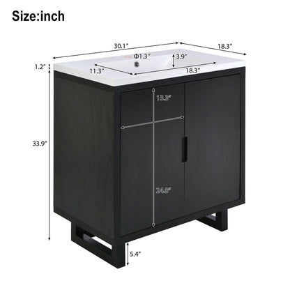 Bathroom Vanity Set With Sink, Combo Cabinet, Bathroom Storage Cabinet, Solid Wood Frame - Black