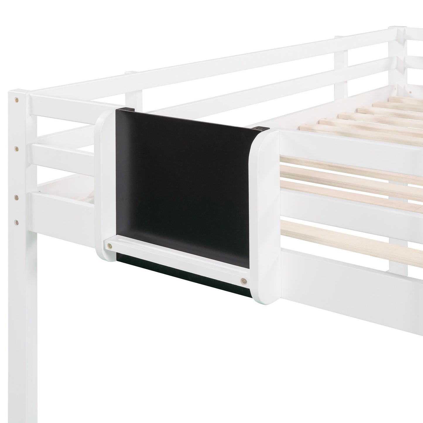 Twin Size Loft Bed With Slide, Stair And Chalkboard - White