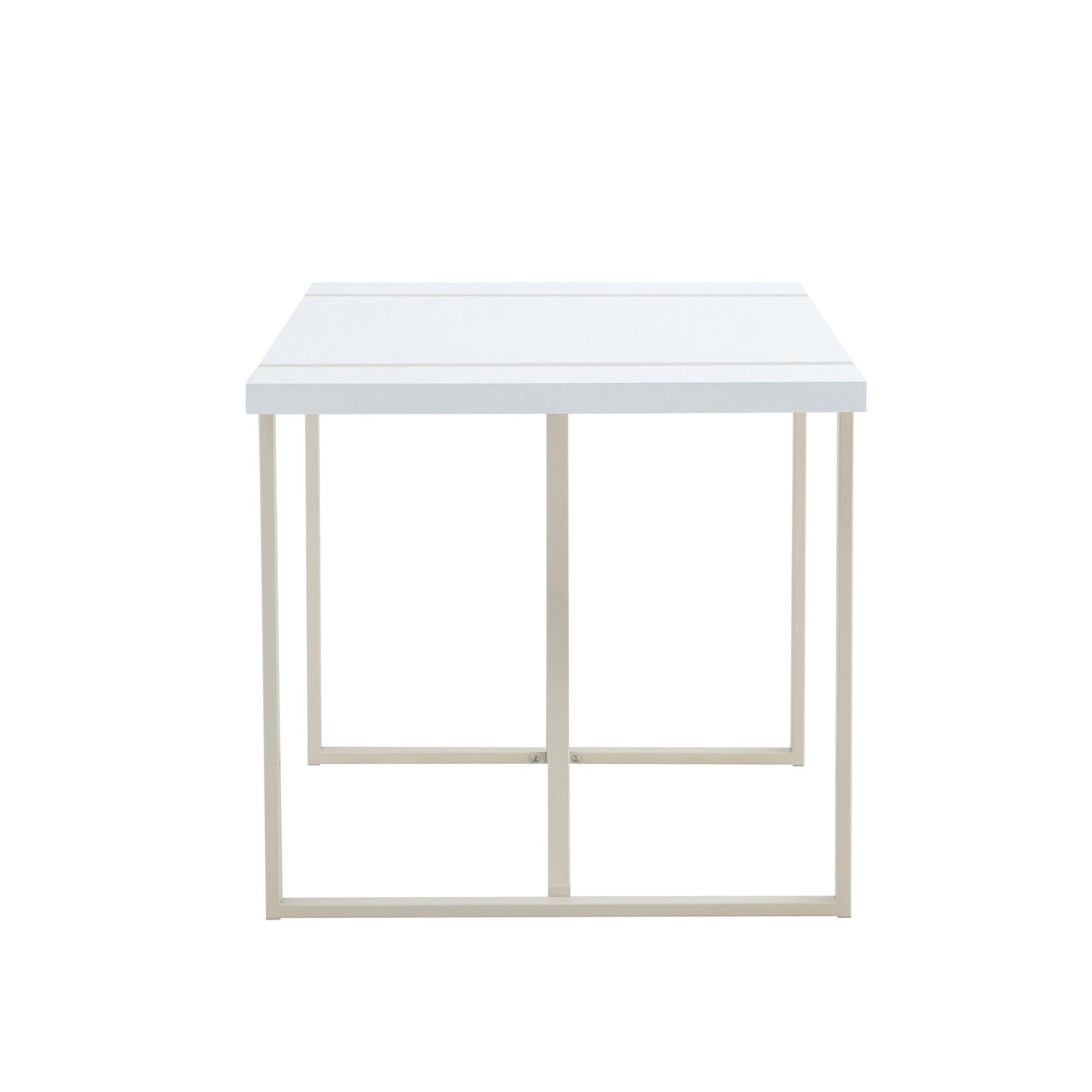 Industrial Rectangular Style Dining Table For 4 - 6 People With Thick Top And Metal Legs Frame - White