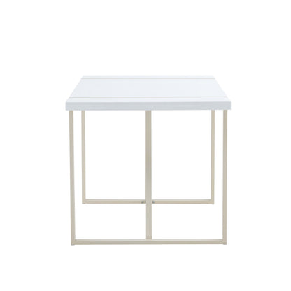 Industrial Rectangular Style Dining Table For 4 - 6 People With Thick Top And Metal Legs Frame - White