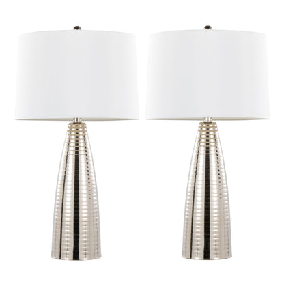 Maya - Contemporary Table Lamp (Set of 2) - Polished Nickel / White