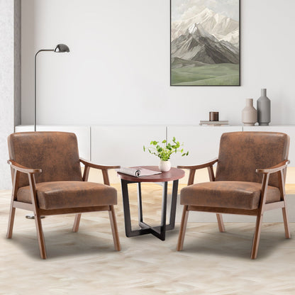 Mid Century Modern Wingback Accent Chair With Solid Wood Frame And Extra Thick Backrest - Lounge Chair For Living Room, Bedroom, Or Reading Room - Brown