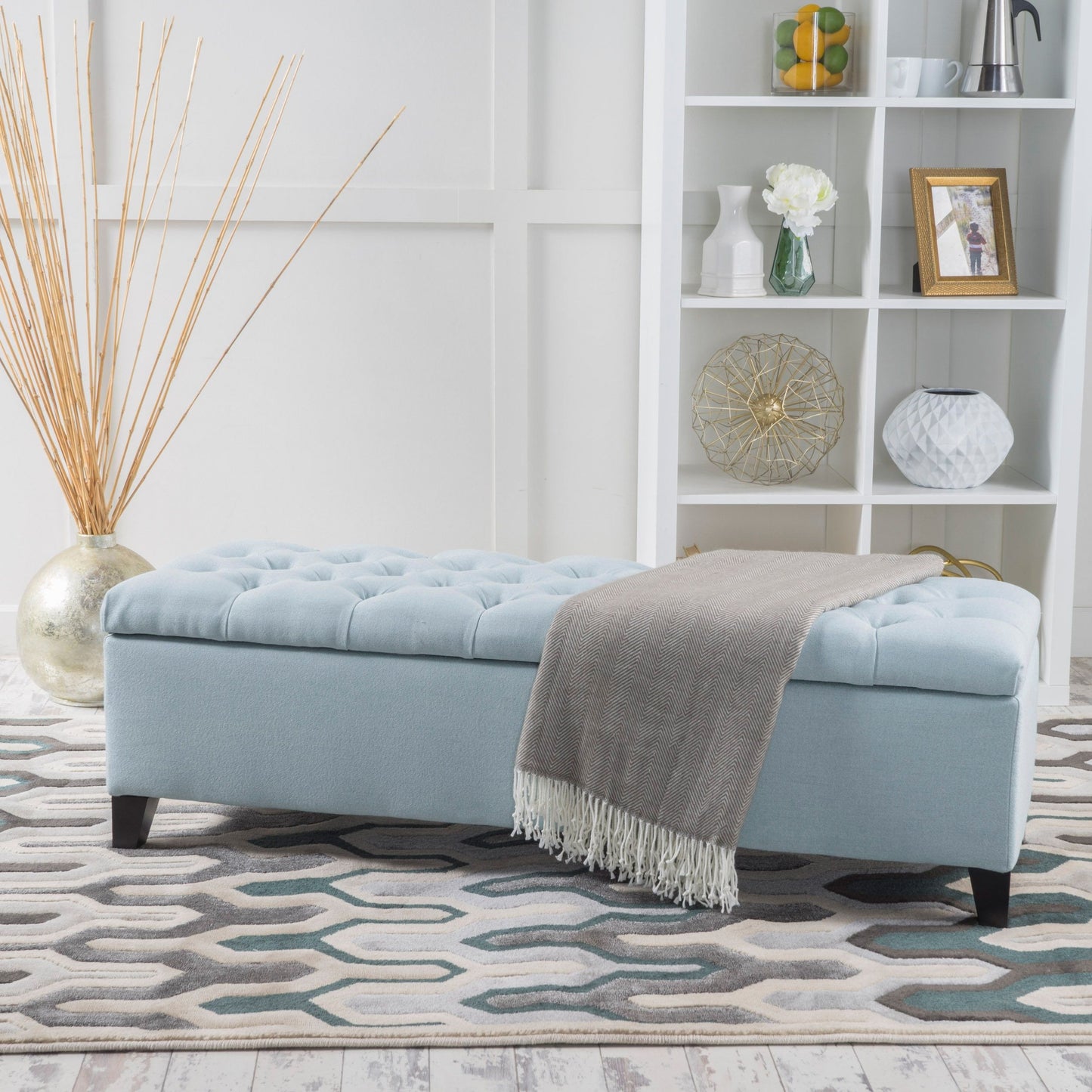Glouster - Contemporary Storage Ottoman With Button Tufting - Blue