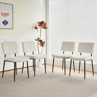 Modern Fabric Upholstered Dining Chair With Black Metal Legs (Set of 4) - Beige