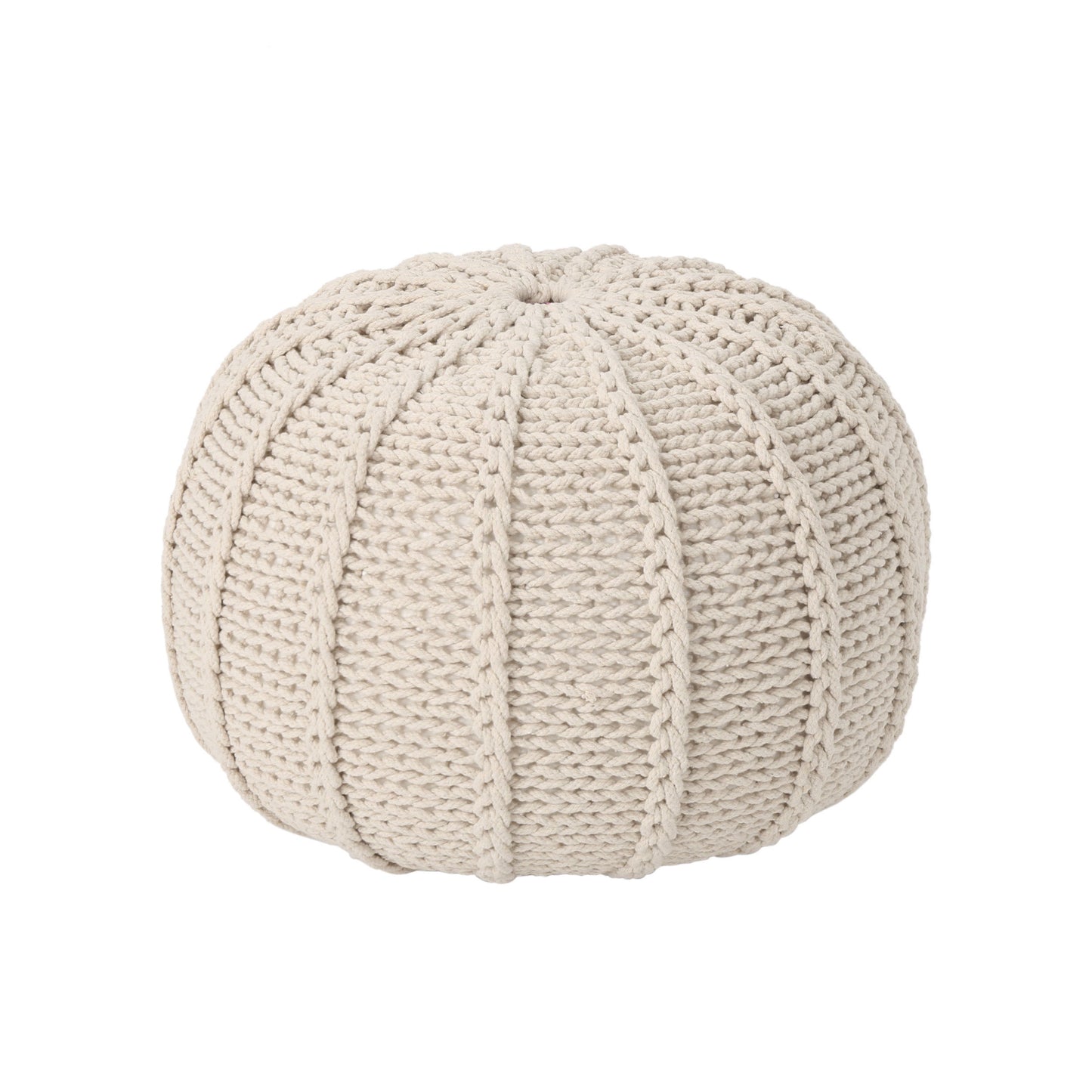 Bordeaux - Knitted Cotton Round Pouf, Versatile Ottoman And Floor Cushion - Beige