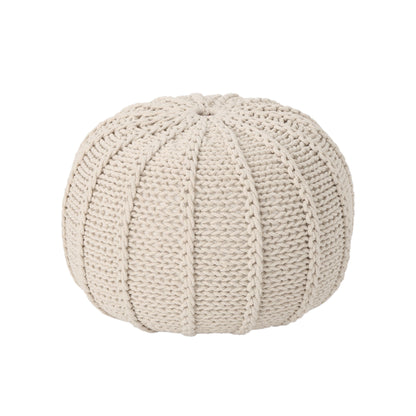 Bordeaux - Knitted Cotton Round Pouf, Versatile Ottoman And Floor Cushion - Beige