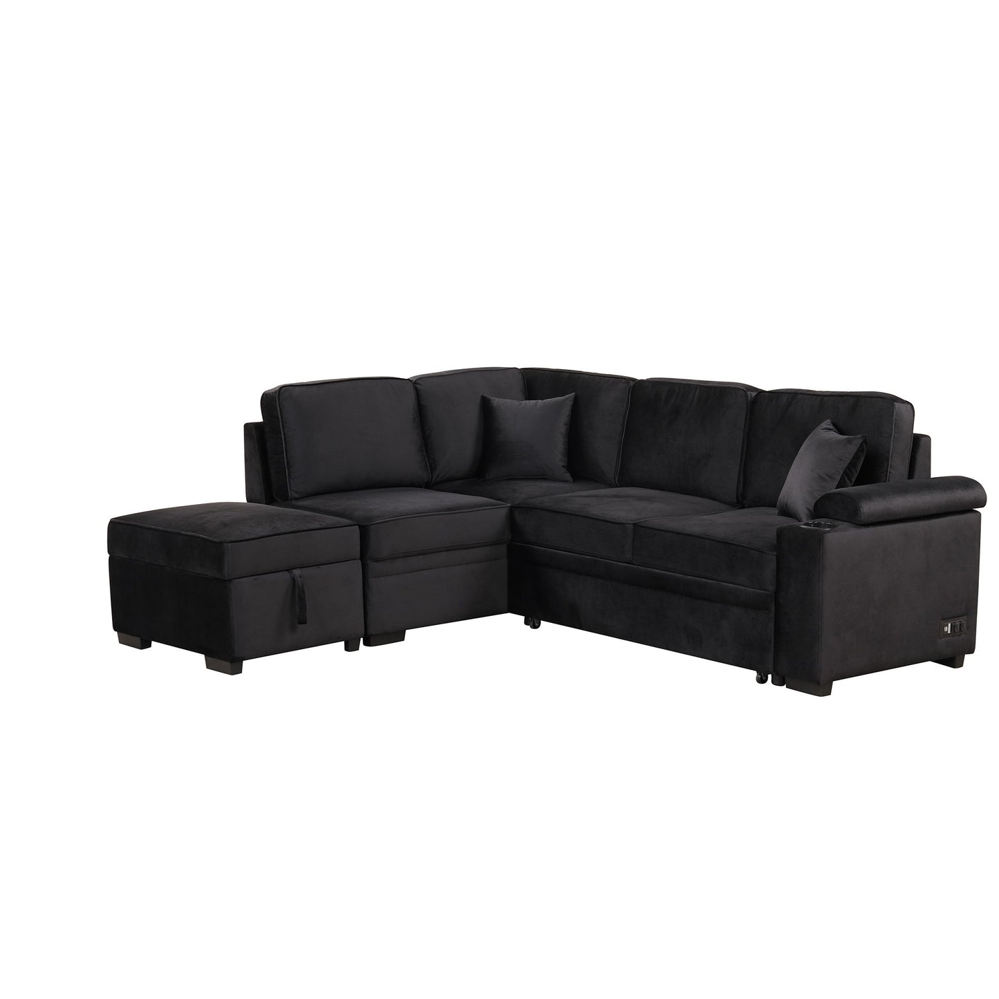 Sleeper Sofa Bed, 2 In 1 Pull Out Sofa Bed L-Shape Couch With Storage Ottoman For Living Room, Bedroom Couch And Small Apartment - Black