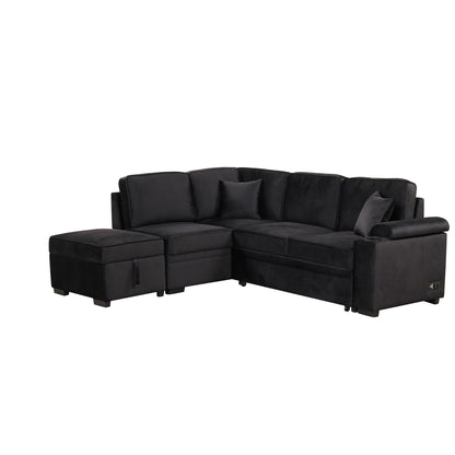 Sleeper Sofa Bed, 2 In 1 Pull Out Sofa Bed L-Shape Couch With Storage Ottoman For Living Room, Bedroom Couch And Small Apartment - Black