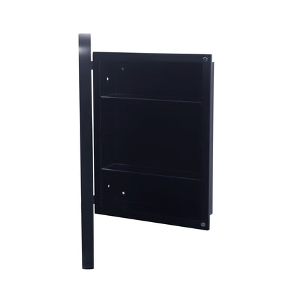 Recessed Metal Framed Medicine Cabinet With Mirror And Adjustable Shelves Wall Mirror With Storage For Bathroom - Black