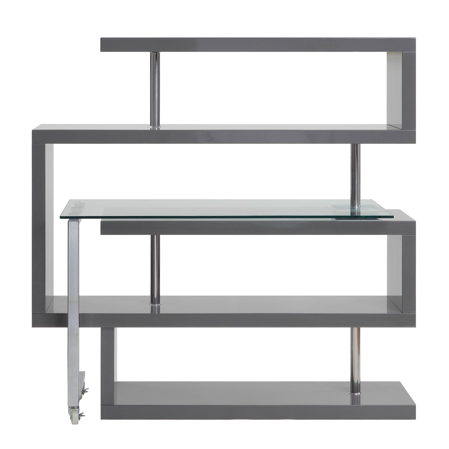 Buck II - Clear Glass, Chrome High Gloss Writing Desk With Shelf - Gray