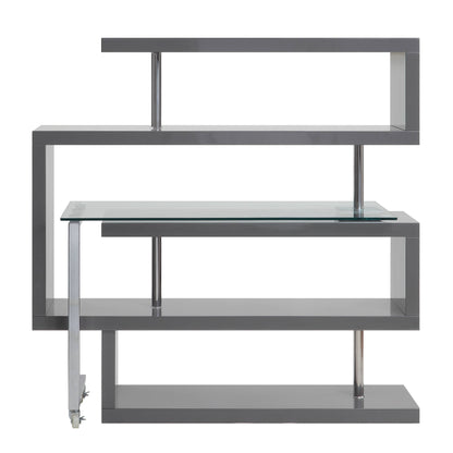 Buck II - Clear Glass, Chrome High Gloss Writing Desk With Shelf - Gray