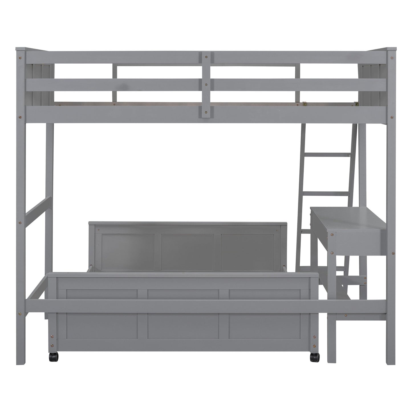 Twin Over Full Bunk Bed With Desk - Gray