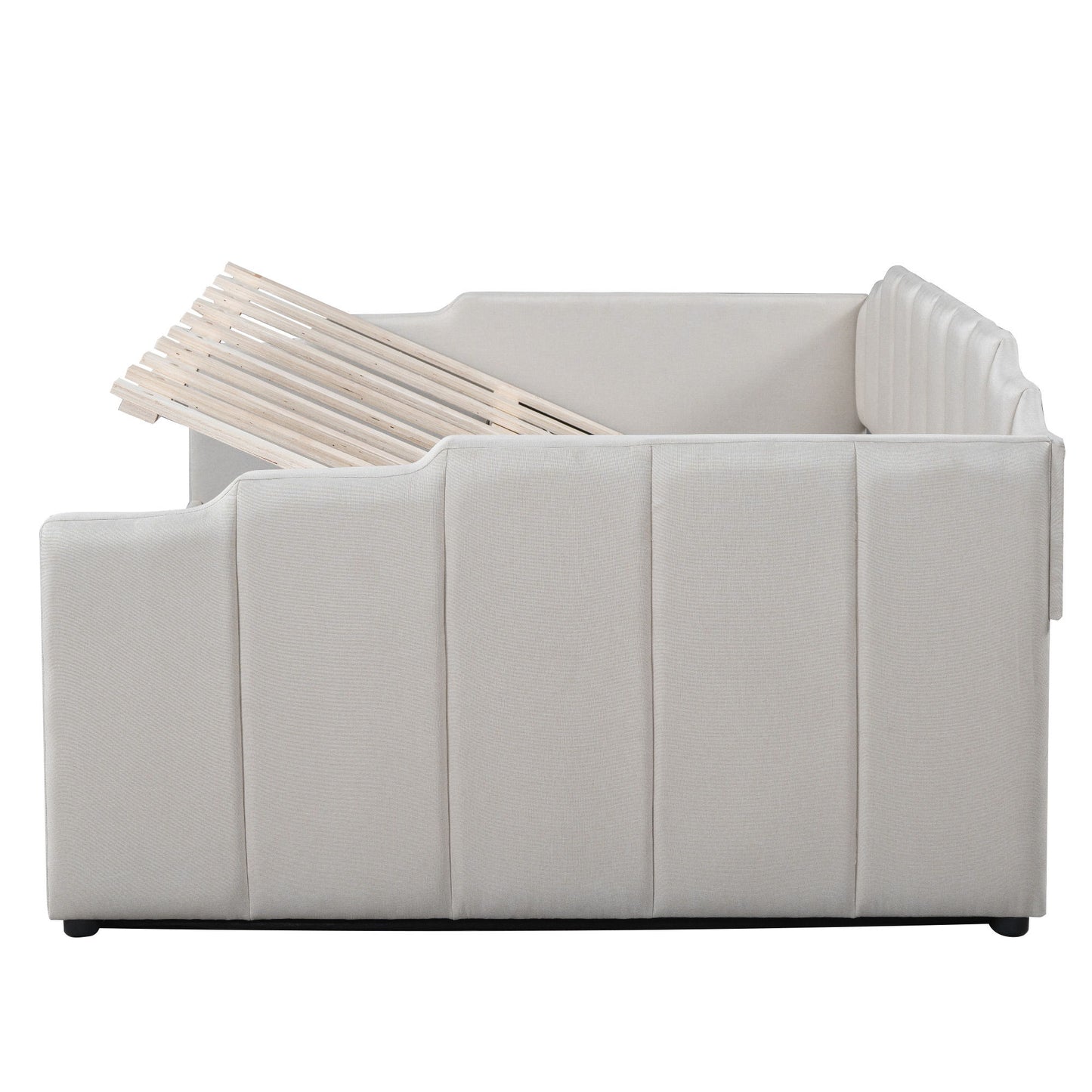 Full Upholstered Daybed With Underneath Storage - Beige