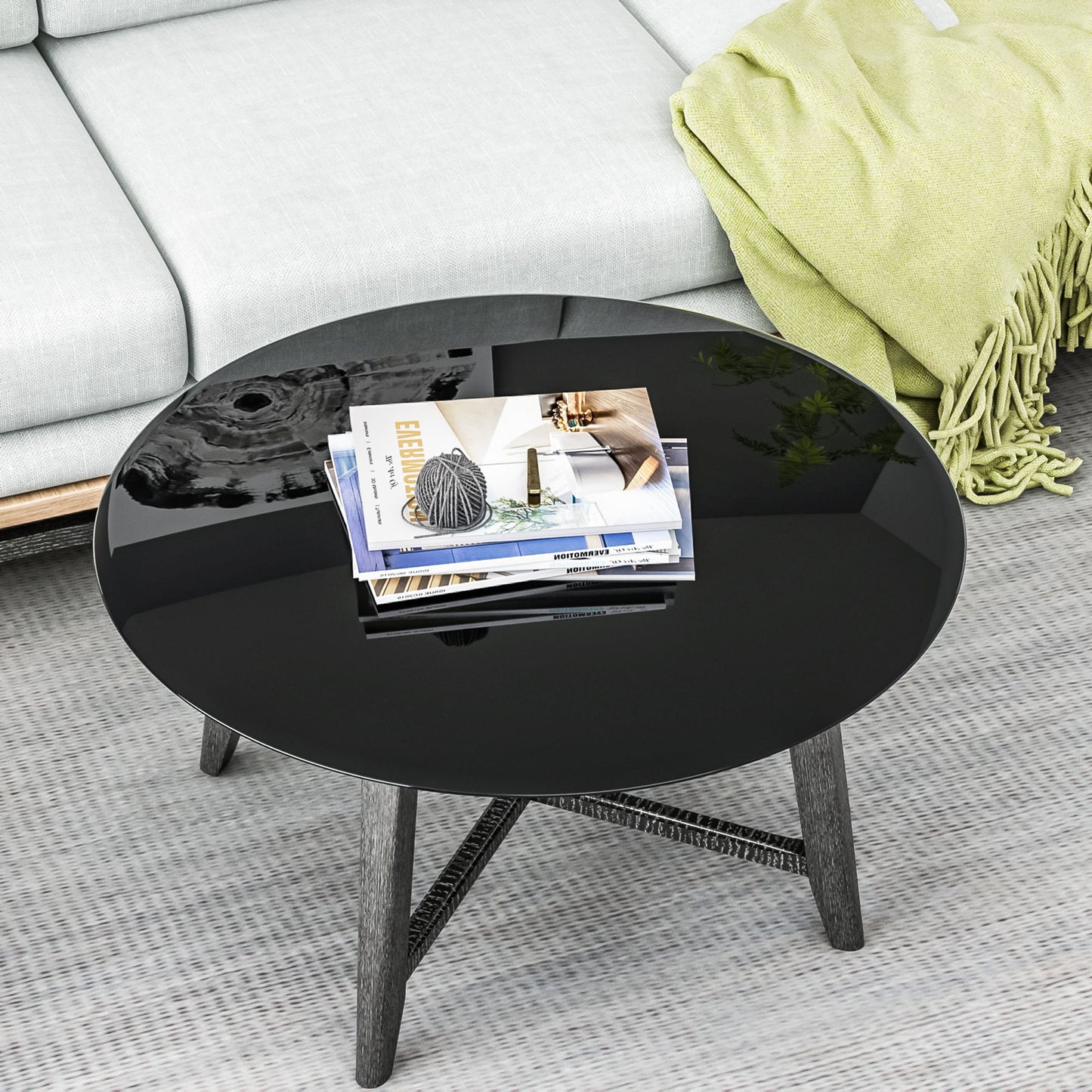 32" Round Tempered Glass Table Top Glass 2 / 5" Thick Beveled Polished Edge - Black
