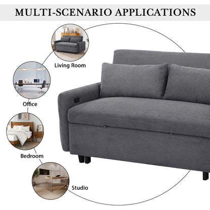 Pull Out Sofa Bed Convertible Couch 2 Seat Loveseat Sofa Modern Sleeper Sofa With 2 Throw Pillows And USB Ports For Living Room - Dark Gray