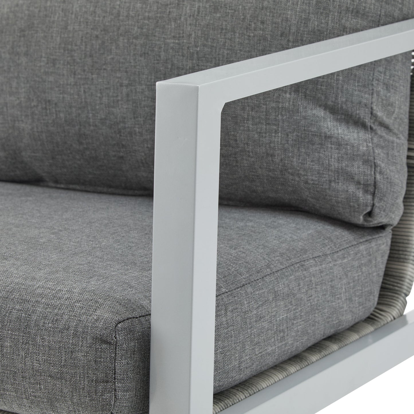 Aluminum Lounge Chair With Sleek Rope Accents, Comfortable Cushions, For Modern Indoor Outdoor Spaces - Gray / Silver / White